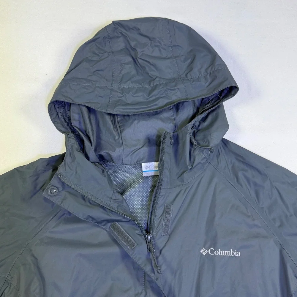 Columbia Womens Slate Blue Hooded Rain Jacket Mesh Lined Nylon Shell Large